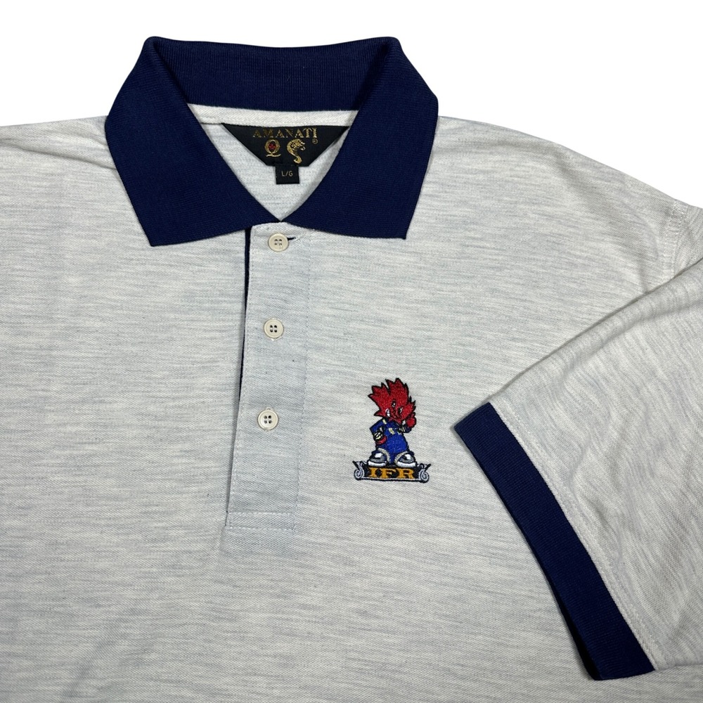 Vintage 90s Amanati Polo Shirt Mens Large Grey Navy Skate Aesthetic IFR Graphic